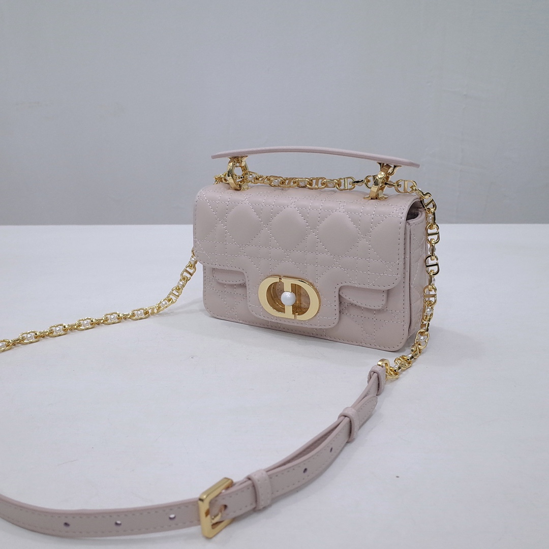 Mini Dior Jolie Top Handle Bag Powder Beige Cannage Calfskin